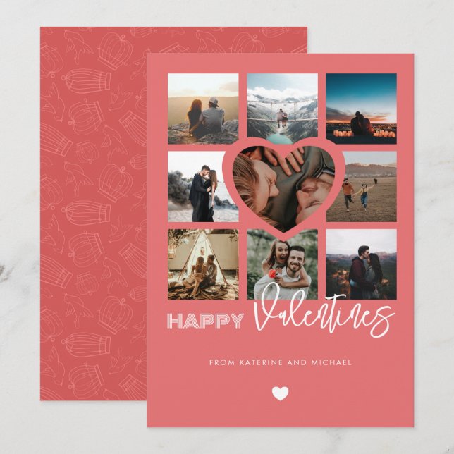 Cartes Pour Fêtes Annuelles Joyeux Valentines 9 Photo Collage Couple Famille (Devant / Derrière)