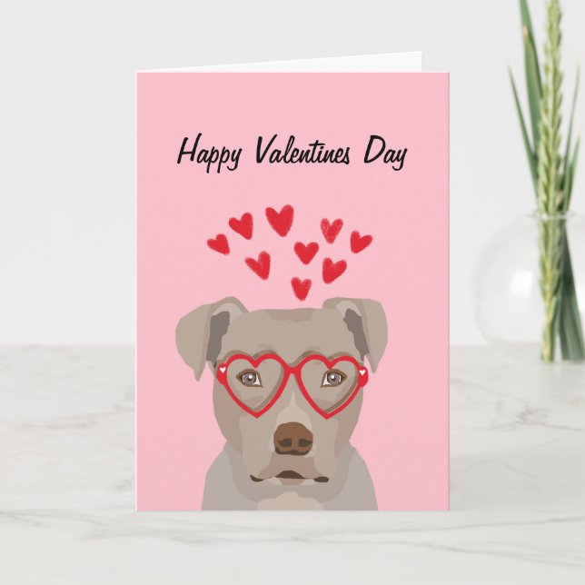 Cartes Pour Fêtes Annuelles Joyeux Valentines - chien pitbull (Devant)