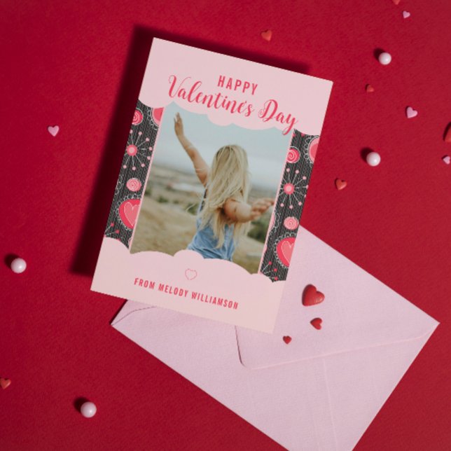 Cartes Pour Fêtes Annuelles Joyeux Valentines Coeurs rouges capricieux fleurs  (Créateur téléchargé)