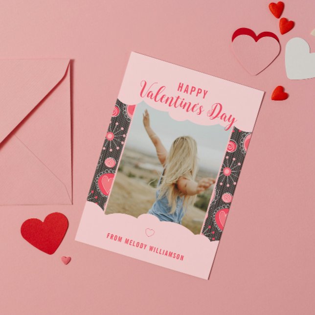 Cartes Pour Fêtes Annuelles Joyeux Valentines Coeurs rouges capricieux fleurs  (Créateur téléchargé)