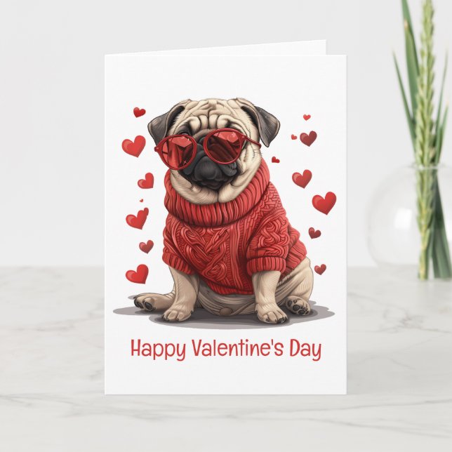 Cartes Pour Fêtes Annuelles Joyeux Valentines Day Carlin Chien (Devant)
