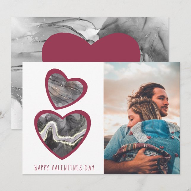 Cartes Pour Fêtes Annuelles Joyeux Valentines Day Coeurs noirs et rouges (Devant / Derrière)