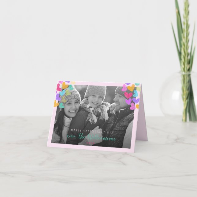 Cartes Pour Fêtes Annuelles Joyeux Valentines Day Cute Pastel Hearts Photo (Devant)