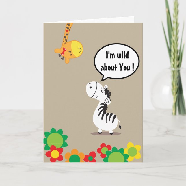 Cartes Pour Fêtes Annuelles Joyeux Valentines Day joli zèbre et girafe (Devant)