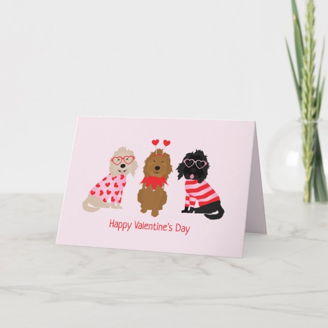 Cartes Pour Fêtes Annuelles Joyeux Valentines Day Mini Goldendoodle Chiens (Devant)