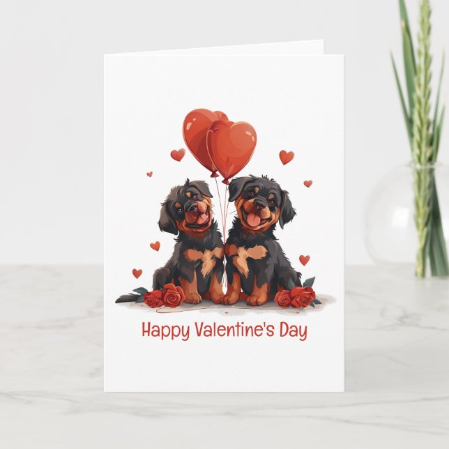 Cartes Pour Fêtes Annuelles Joyeux Valentines Day Rottweiler Dogs (Devant)