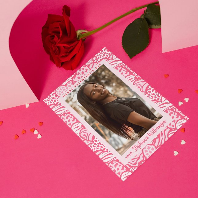 Cartes Pour Fêtes Annuelles Joyeux Valentines Jour Blush Pink Jungle Heart Pho (Créateur téléchargé)