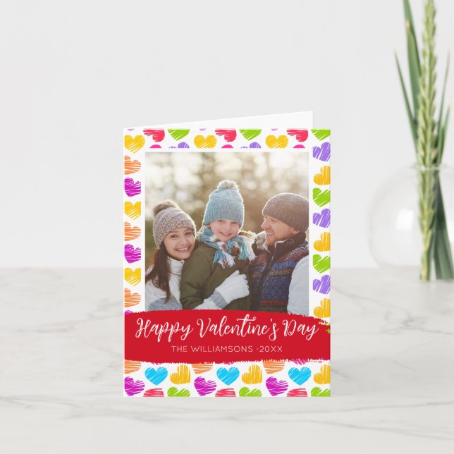 Cartes Pour Fêtes Annuelles Joyeux Valentines Jour Moderne Coeurs Vibrants Pho (Devant)