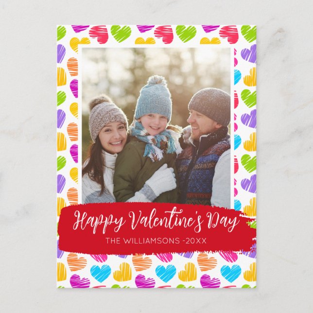 Cartes Pour Fêtes Annuelles Joyeux Valentines Jour Moderne Coeurs Vibrants Pho (Devant)