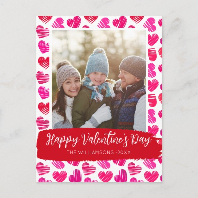 Cartes Pour Fêtes Annuelles Joyeux Valentines Jour Moderne Rouge Coeurs Rose P (Devant)