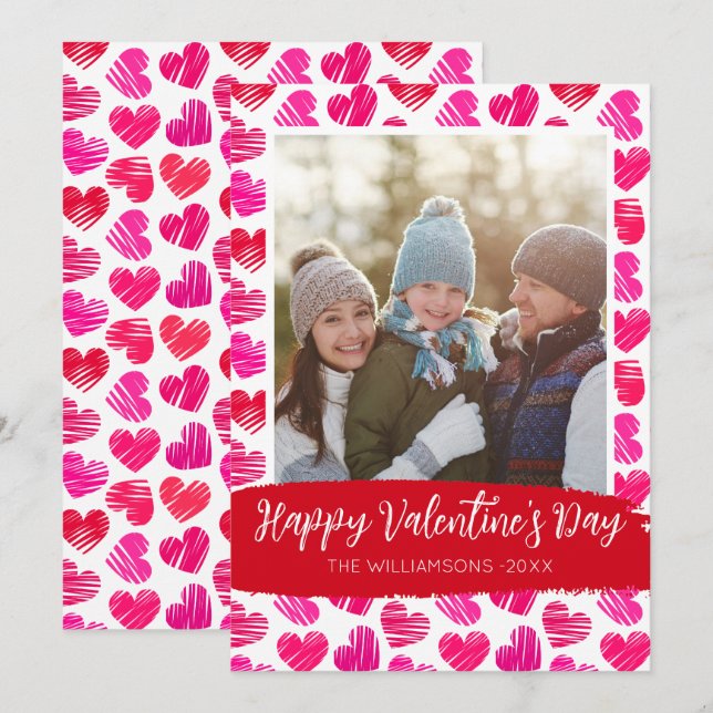 Cartes Pour Fêtes Annuelles Joyeux Valentines Jour Moderne Rouge Coeurs Rose P (Devant / Derrière)