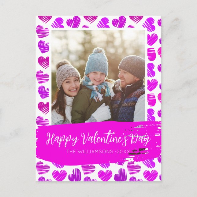 Cartes Pour Fêtes Annuelles Joyeux Valentines Moderne violet rose du coeur Pho (Devant)