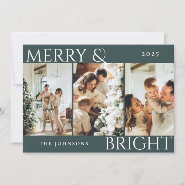 Cartes Pour Fêtes Annuelles Joyeux vert foncé et collage photo brillant Noël (Devant)