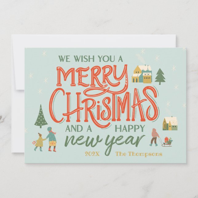 Cartes Pour Fêtes Annuelles Joyeux Village de Noël Lettré à la main (Devant)