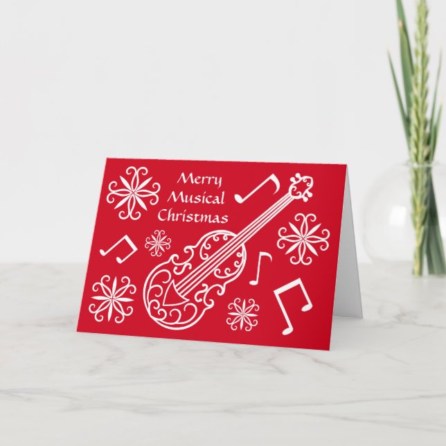 Cartes Pour Fêtes Annuelles Joyeux violon rouge et blanc de Noël musical (Devant)
