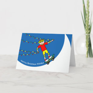 Cartes Pour Fêtes Annuelles Joyeux voeux de Noël, Skateboarder avec lumières