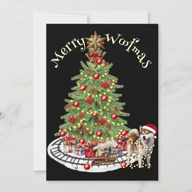 Cartes Pour Fêtes Annuelles Joyeux Woofmas Création de Chien - Akita (Devant)