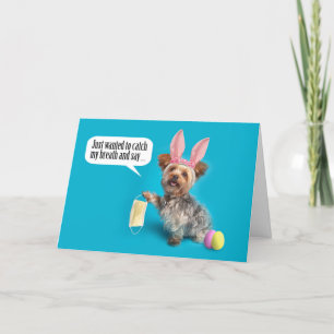 Cartes Pour Fêtes Annuelles Joyeux Yourkie de Pâques ôtant le masque de visage