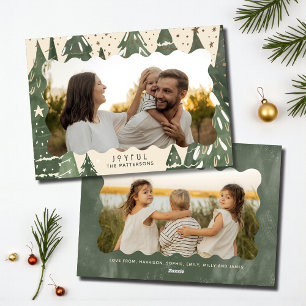 Cartes Pour Fêtes Annuelles Joyful 2 Photo Famille Hiver Arbres de Noël