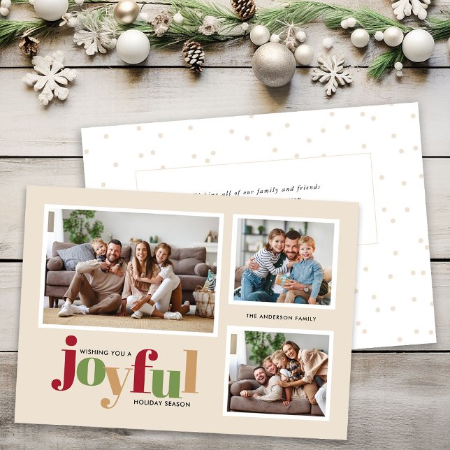 Cartes Pour Fêtes Annuelles Joyful 3 Photos Message personnel Noël (Créateur téléchargé)