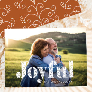 Cartes Pour Fêtes Annuelles Joyful Burn Orange Swirls Photo Noël