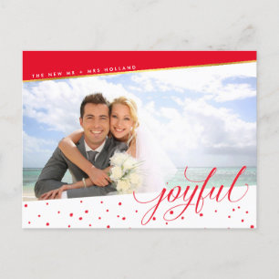 Cartes Pour Fêtes Annuelles JOYFUL CHRISTMAS PHOTO moderne calligraphie or rou