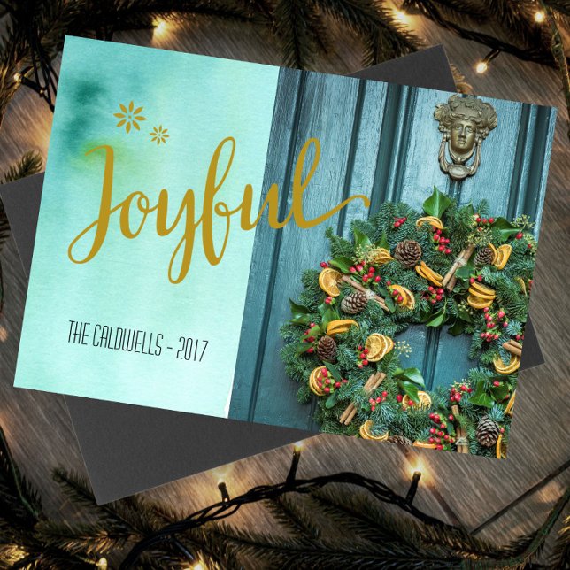 Cartes Pour Fêtes Annuelles Joyful Christmas Wreath Photo (Créateur téléchargé)