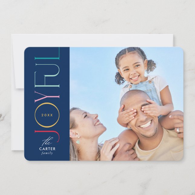 Cartes Pour Fêtes Annuelles JOYFUL FAMILLE PHOTO moderne élégant bleu coloré (Devant)
