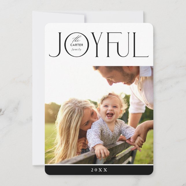 Cartes Pour Fêtes Annuelles JOYFUL FAMILLE PHOTO moderne simple élégant noir (Devant)