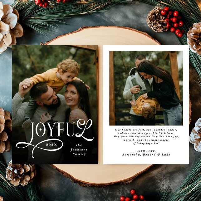 Cartes Pour Fêtes Annuelles Joyful Family 2 Photo Christmas  (Créateur téléchargé)