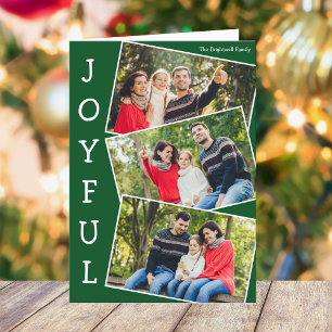Cartes Pour Fêtes Annuelles Joyful Green 3 Family Photo Folle Noël