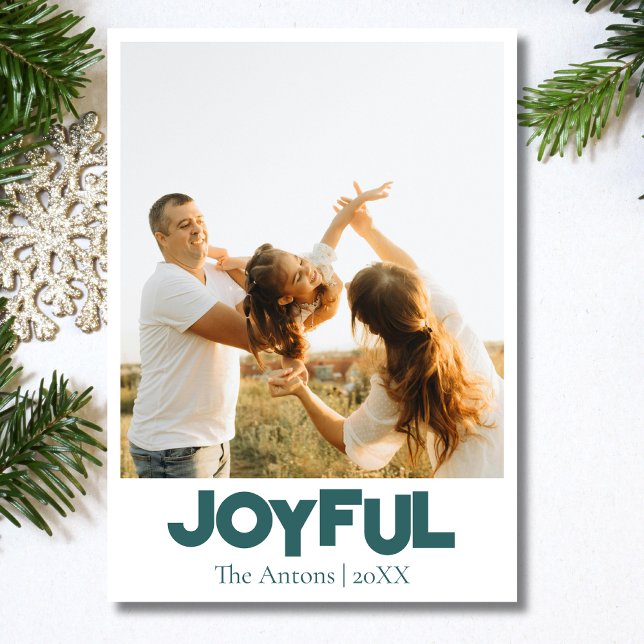Cartes Pour Fêtes Annuelles Joyful Holiday Family Photo Transformative Turquoi (Créateur téléchargé)