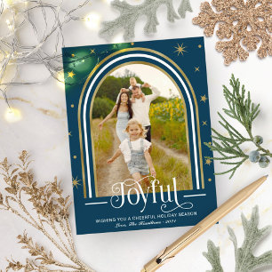 Cartes Pour Fêtes Annuelles Joyful Modern Arch Frame Family Photo Blue