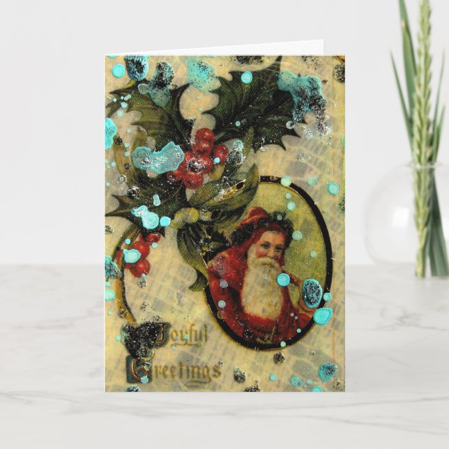 Cartes Pour Fêtes Annuelles Joyful Père Noël Collage (Devant)