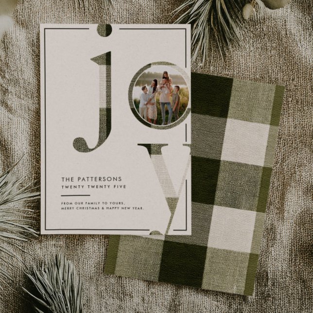 Cartes Pour Fêtes Annuelles Joyful Rustic Green Plaid Family Photo Christmas (Créateur téléchargé)