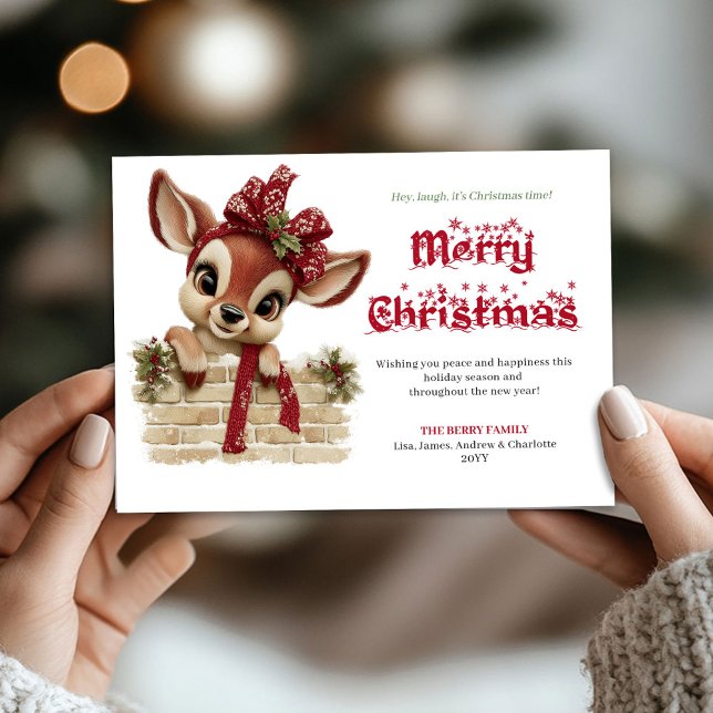 Cartes Pour Fêtes Annuelles Joyful Xmas peeking baby reindeer winter card (Joyful Xmas peeking baby reindeer winter card)