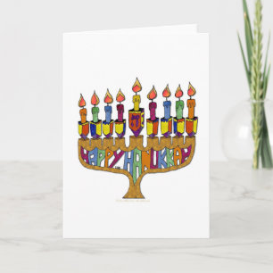 Cartes Pour Fêtes Annuelles Judaica Joyeux Hanukkah Toupie Menorah