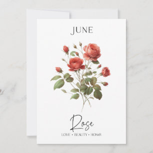 Cartes Pour Fêtes Annuelles Juin Anniversaire Mois de naissance Fleur Rose