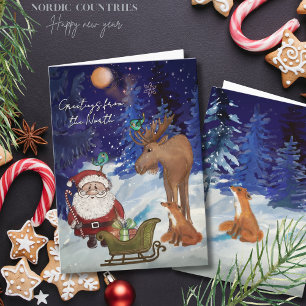 Cartes Pour Fêtes Annuelles Julenisse Fantaisiste, Élan Nordique & Renard d'Hi