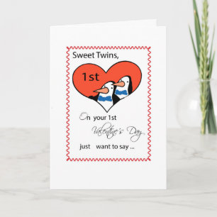 Cartes Pour Fêtes Annuelles Jumeaux, 1ère Saint Valentin Pingouin mignon