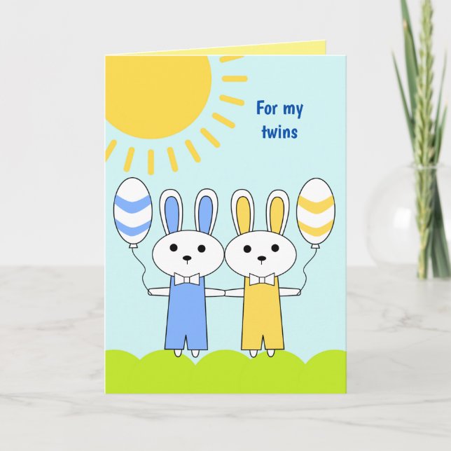 Cartes Pour Fêtes Annuelles Jumeaux Lapin de Pâques (Devant)