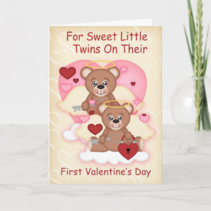 Cartes Pour Fêtes Annuelles Jumeaux Première Saint-Valentin Avec Petit Ours An