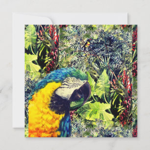 Cartes Pour Fêtes Annuelles Jungle et macaw bleu jaune