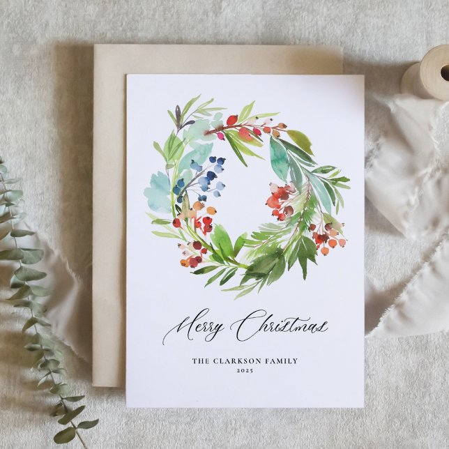 Cartes Pour Fêtes Annuelles Juniper et Holly Wreath Noël (Créateur téléchargé)