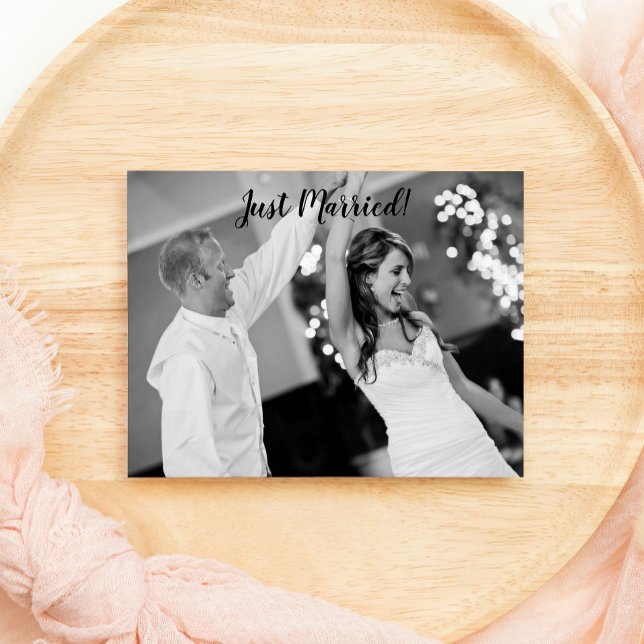 Cartes Pour Fêtes Annuelles Juste marié Ajouter une photo simple Mariage (Créateur téléchargé)