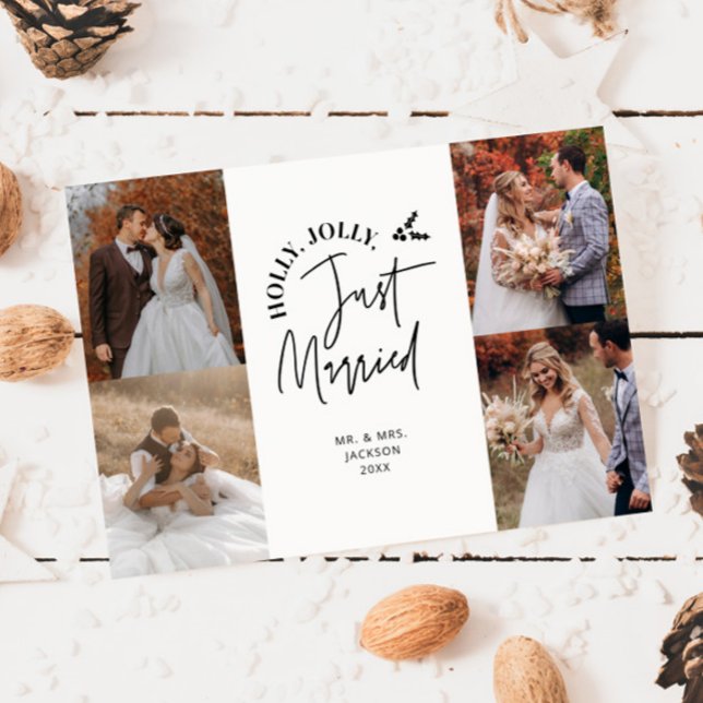 Cartes Pour Fêtes Annuelles Juste Marié Vacances Nouveau Photo Blanc (Créateur téléchargé)