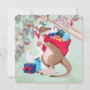 Cartes Pour Fêtes Annuelles Kangaroo Père Noël Sac Possum Cockatoo Joyeux Noël