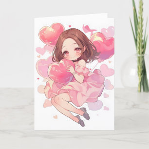 Cartes Pour Fêtes Annuelles Kawaii Anime Girl Pink Love