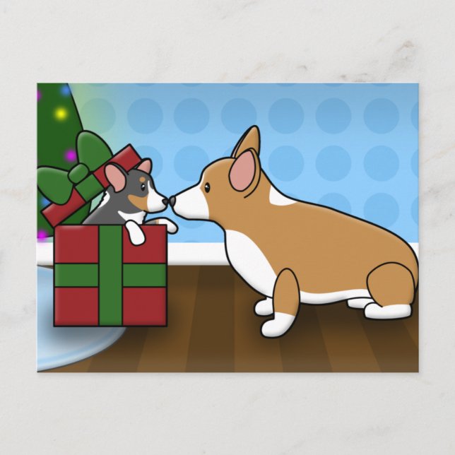 Cartes Pour Fêtes Annuelles Kawaii Christmas Corgi Puppy Cadeau (Devant)