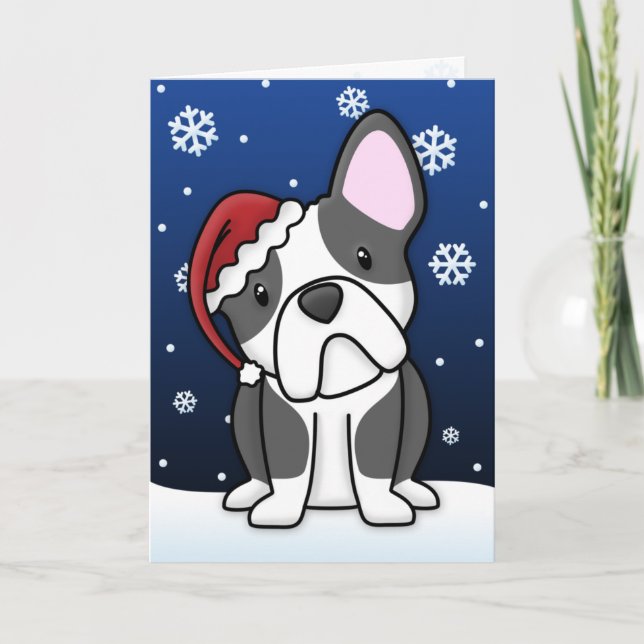 Cartes Pour Fêtes Annuelles Kawaii French Bulldog Christmas Card (B&W) (Devant)